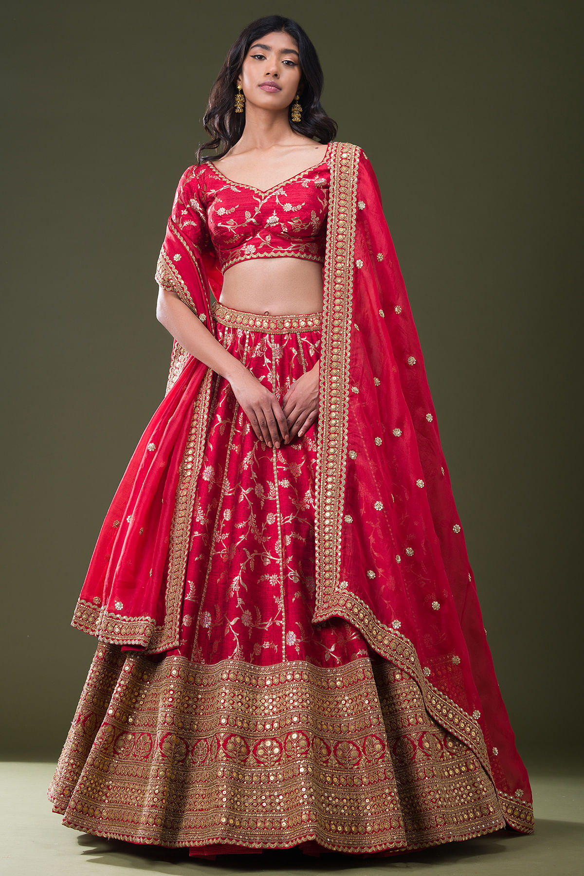 Royal Red Lehenga Bridal with Embellished Choli in Premium Organza Fabric  Pakistani Barat Dress for Bride Online #BS634
