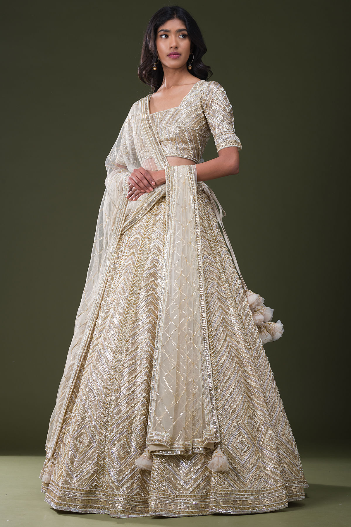 White Color Reception Wear Net Fabric Sequins Work Lehenga Choli