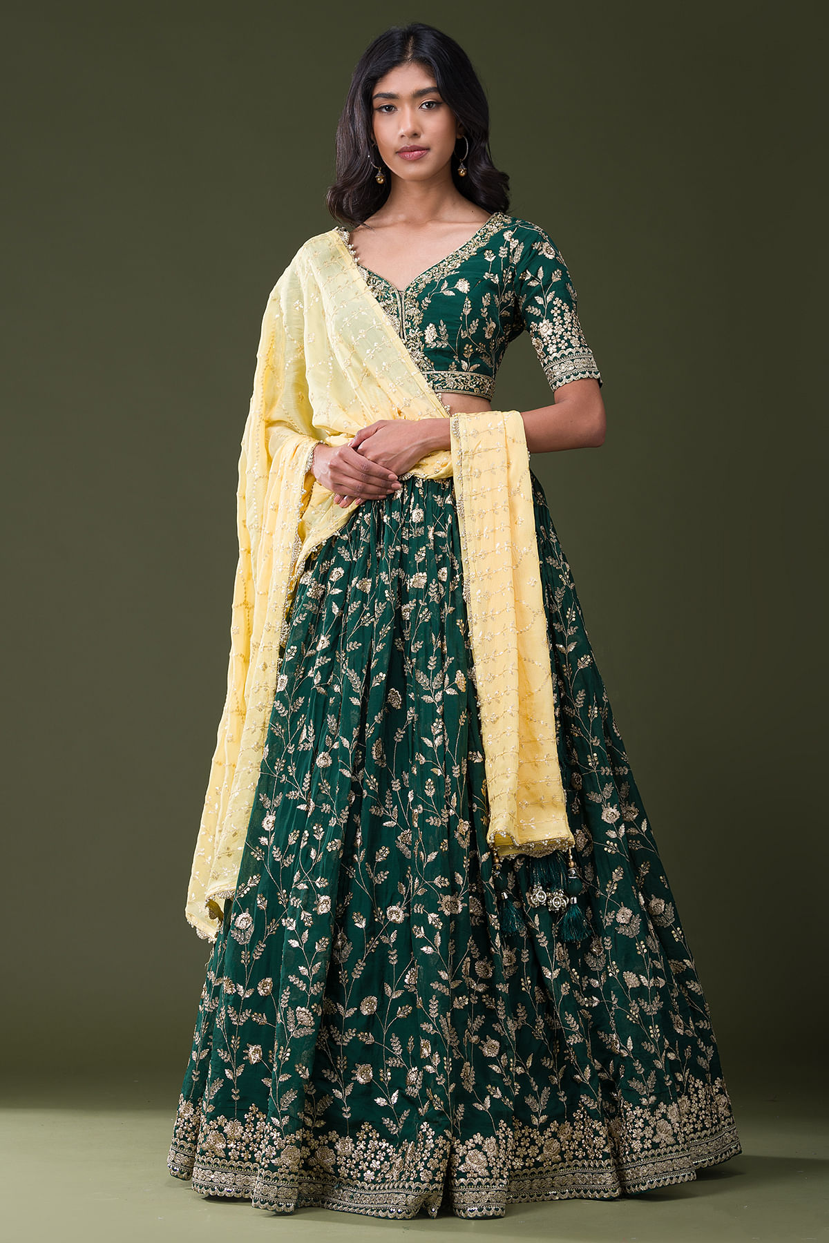 Buy Castleton Green Sequins Embroidered Organza Designer Lehenga Online at Samyakk