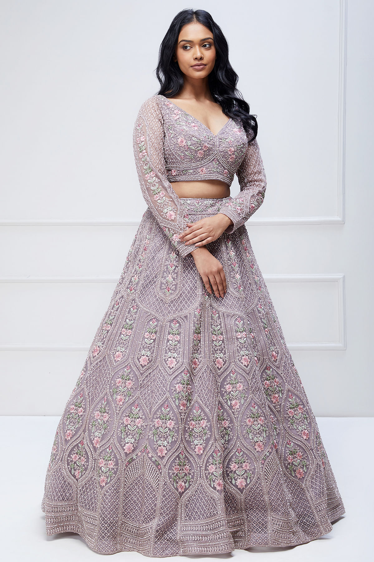 Greyish Blue Mirror Lehenga – Aneesh Agarwaal