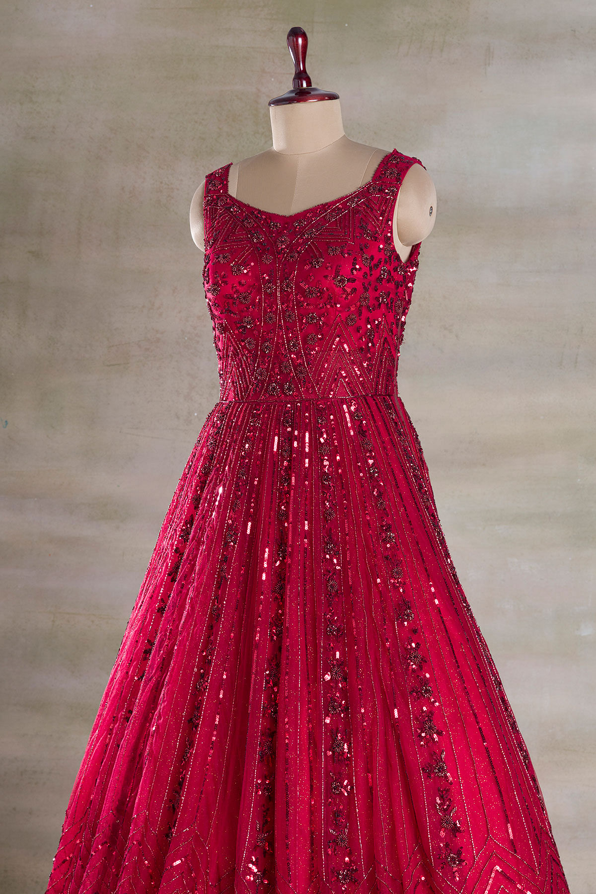Buy Alluring Red Soft Butterfly Mono Net Fancy Ruffle Gown