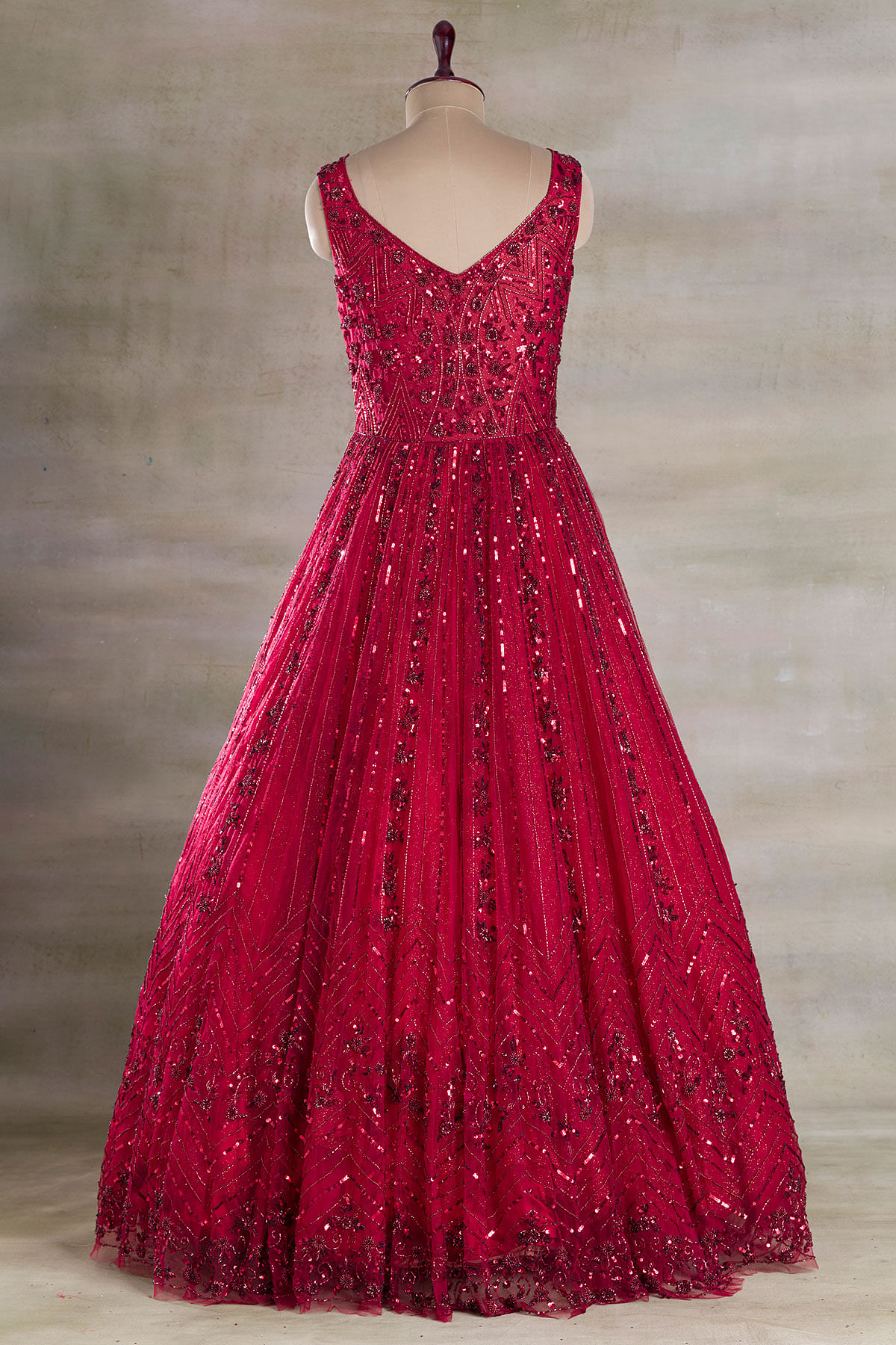 W-+91-9725516626///RED NET SEQUENCE WORK 3 LAYER STITCHED GOWN | Gowns,  Ruffles fashion, Gown pattern