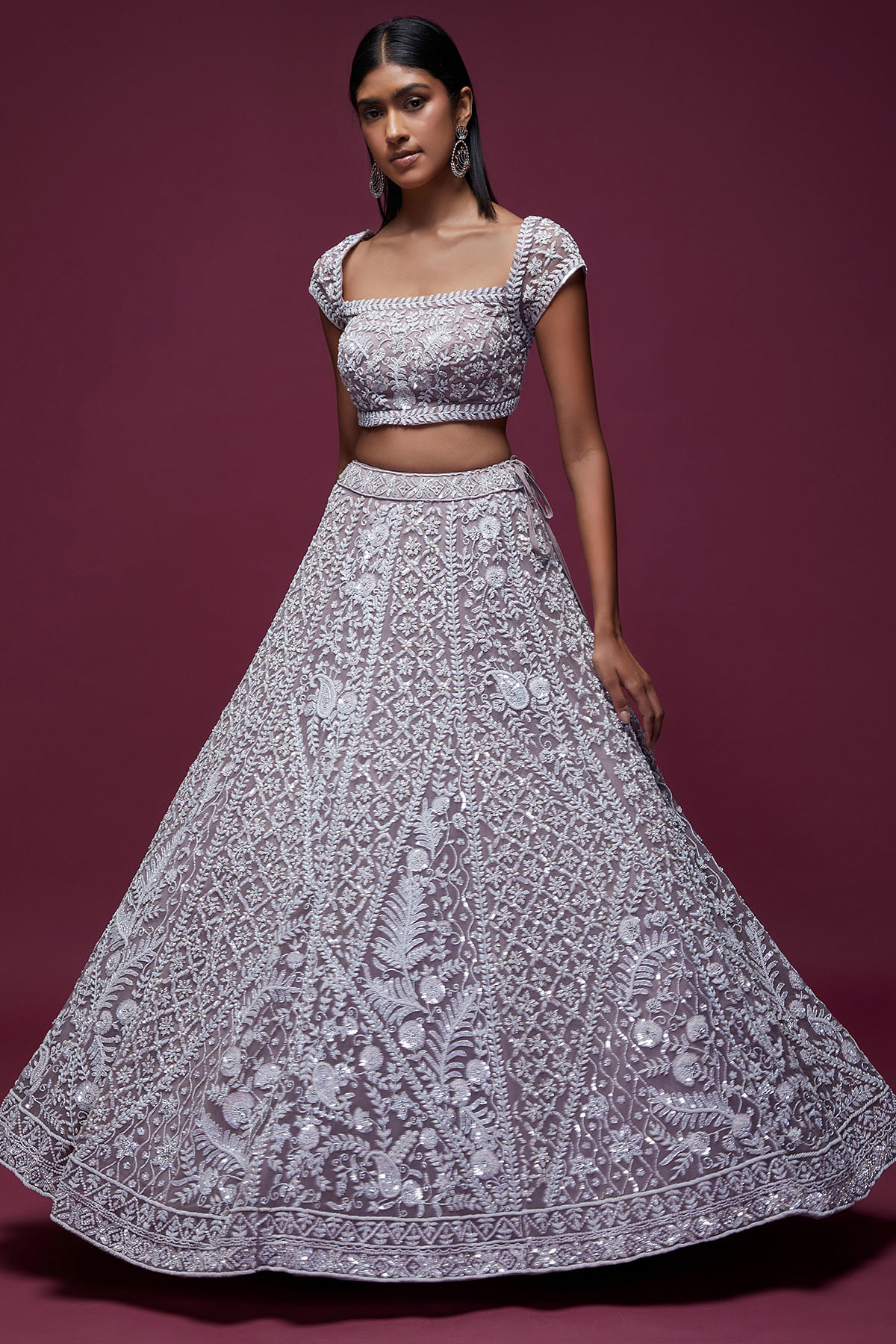 Buy Baby Pink Indo Western Ready To Wear Crop Top Lehenga Online