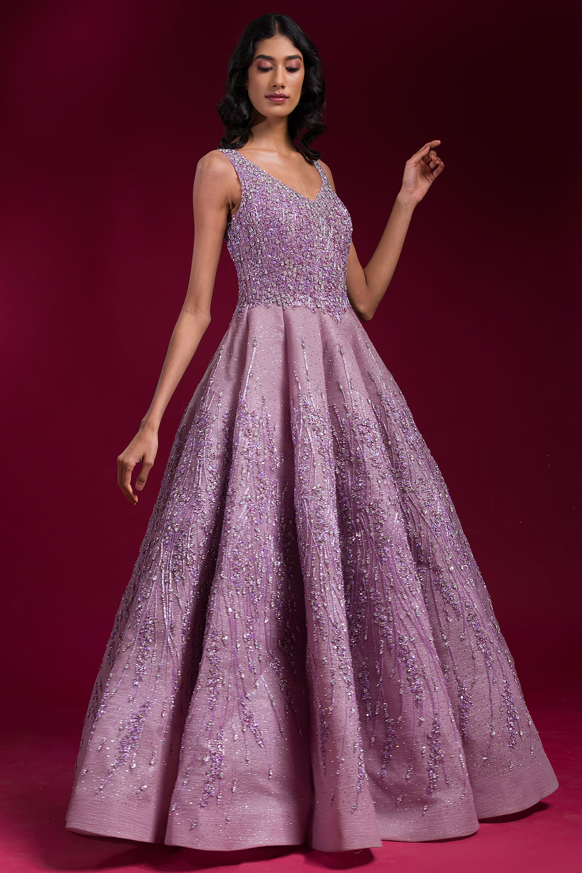 Light purple reception gown in net - G3-WGO2485 | G3fashion.com