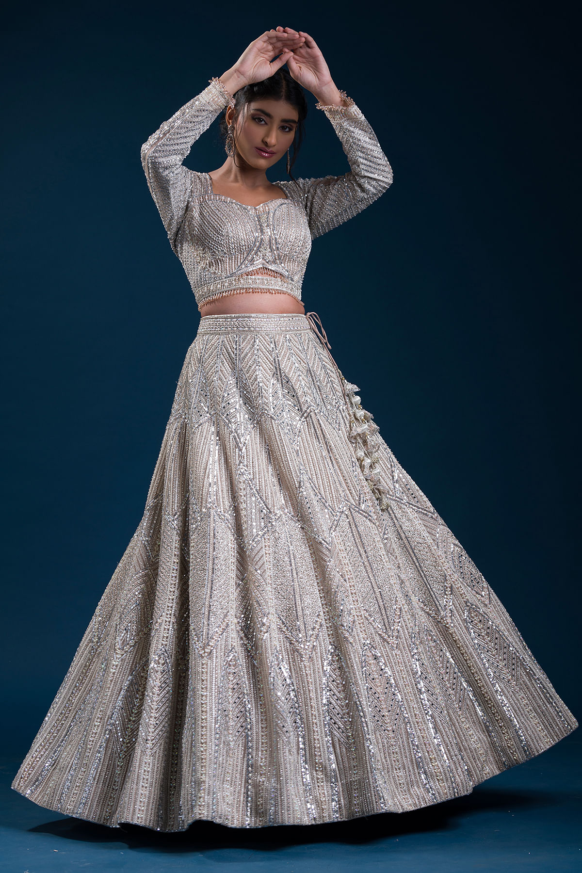 Fantabulous Pakistani Designer Wedding Lehenga in Silver Color