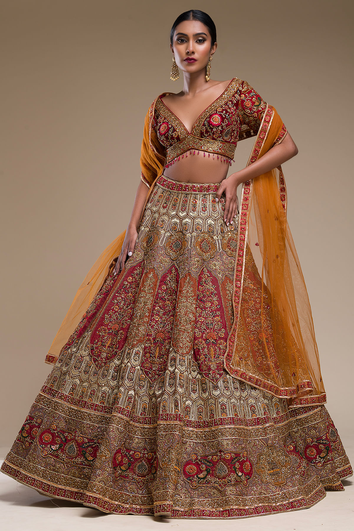 Buy Refreshing Maroon Floral Embroidery Velvet Bridal Lehenga Choli With  Peach Dupatta from Designer Lehenga Choli