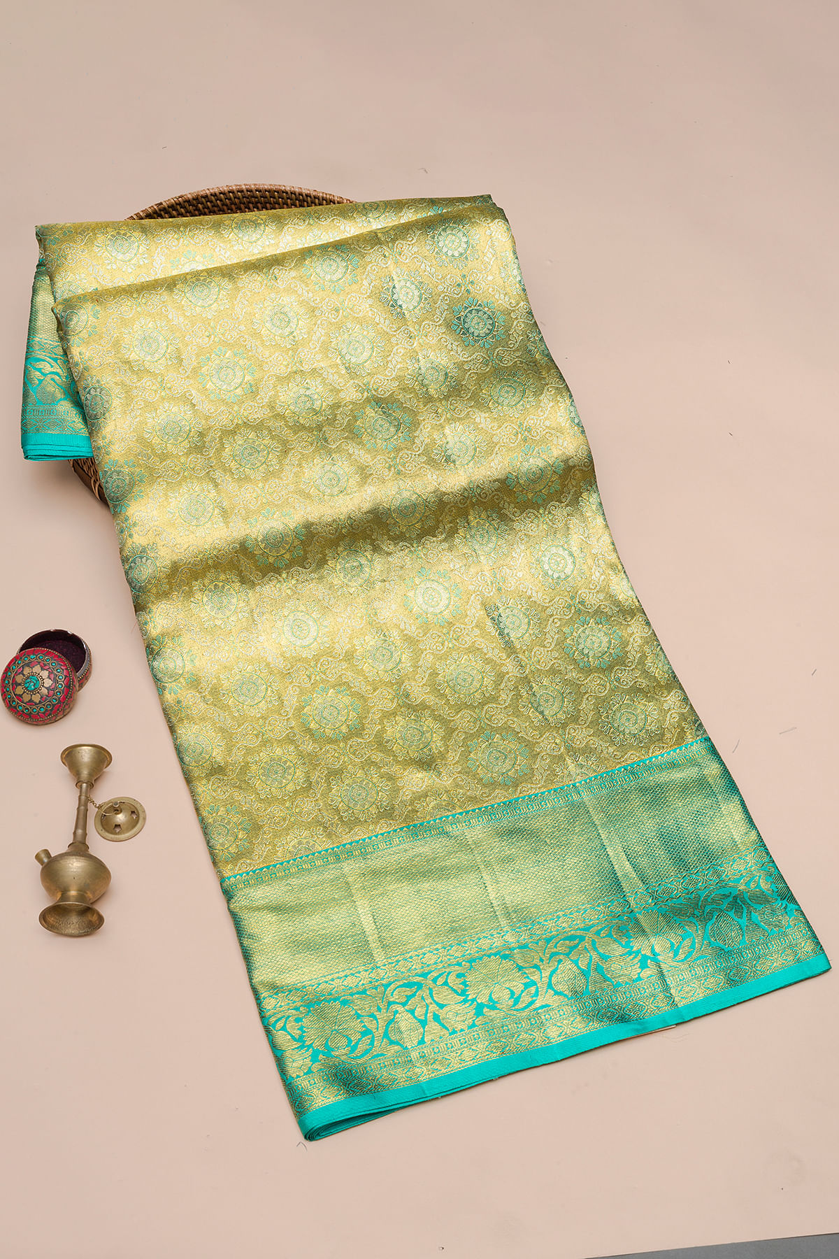 Blue & Gold Dual Tone Zari Woven Kanchipuram Tissue Silk Saree