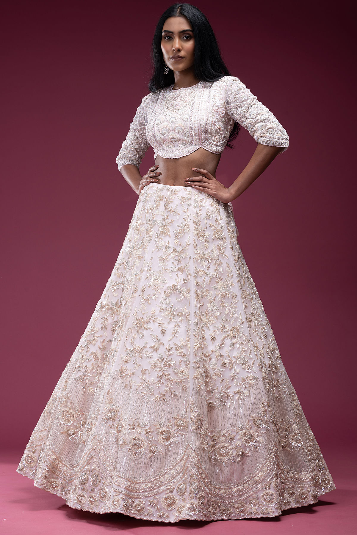 Buy Reception Wear Peach Zari Work Crepe Lehenga Choli Online From Surat  Wholesale Shop.