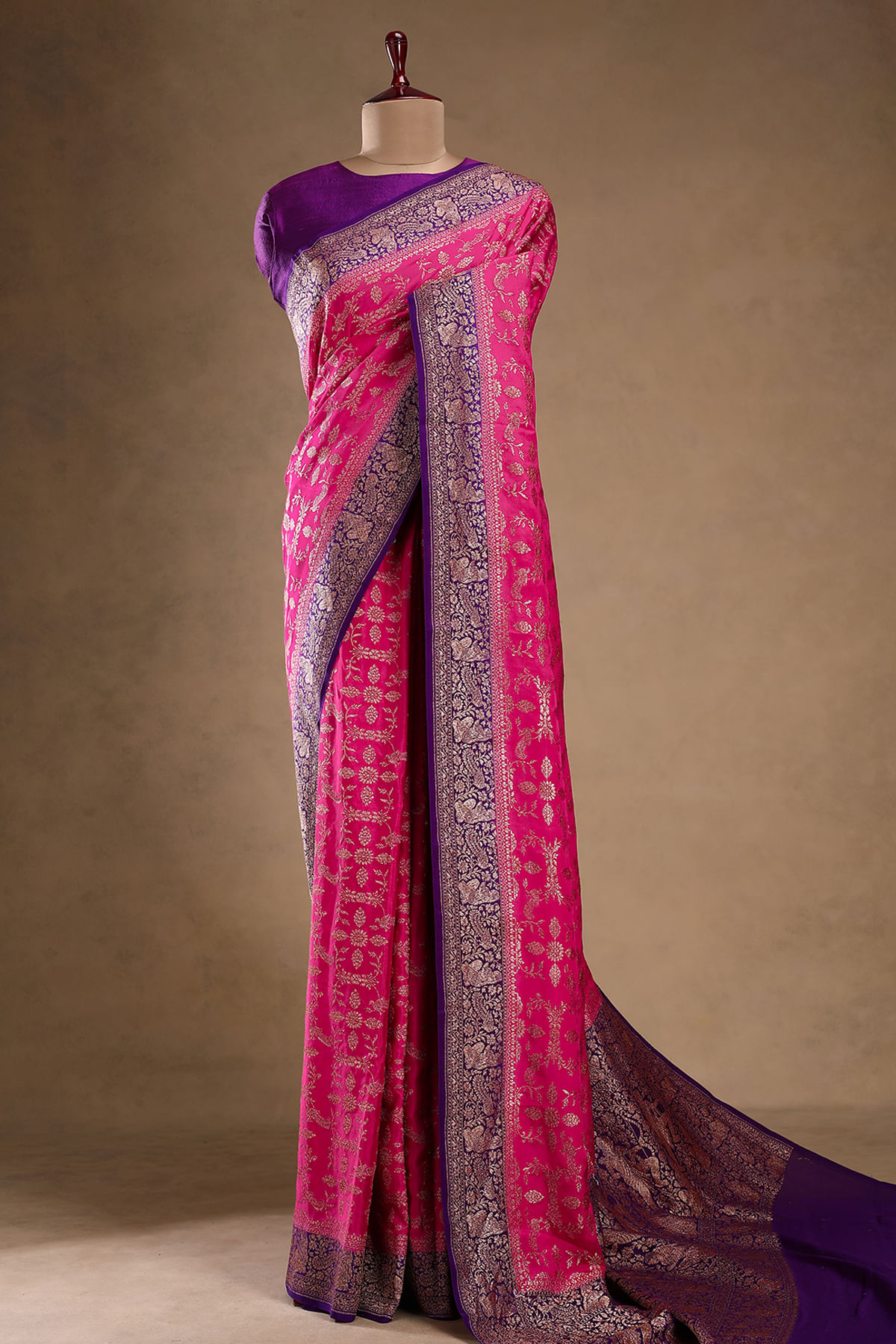 Pink Banarasi Crepe Saree