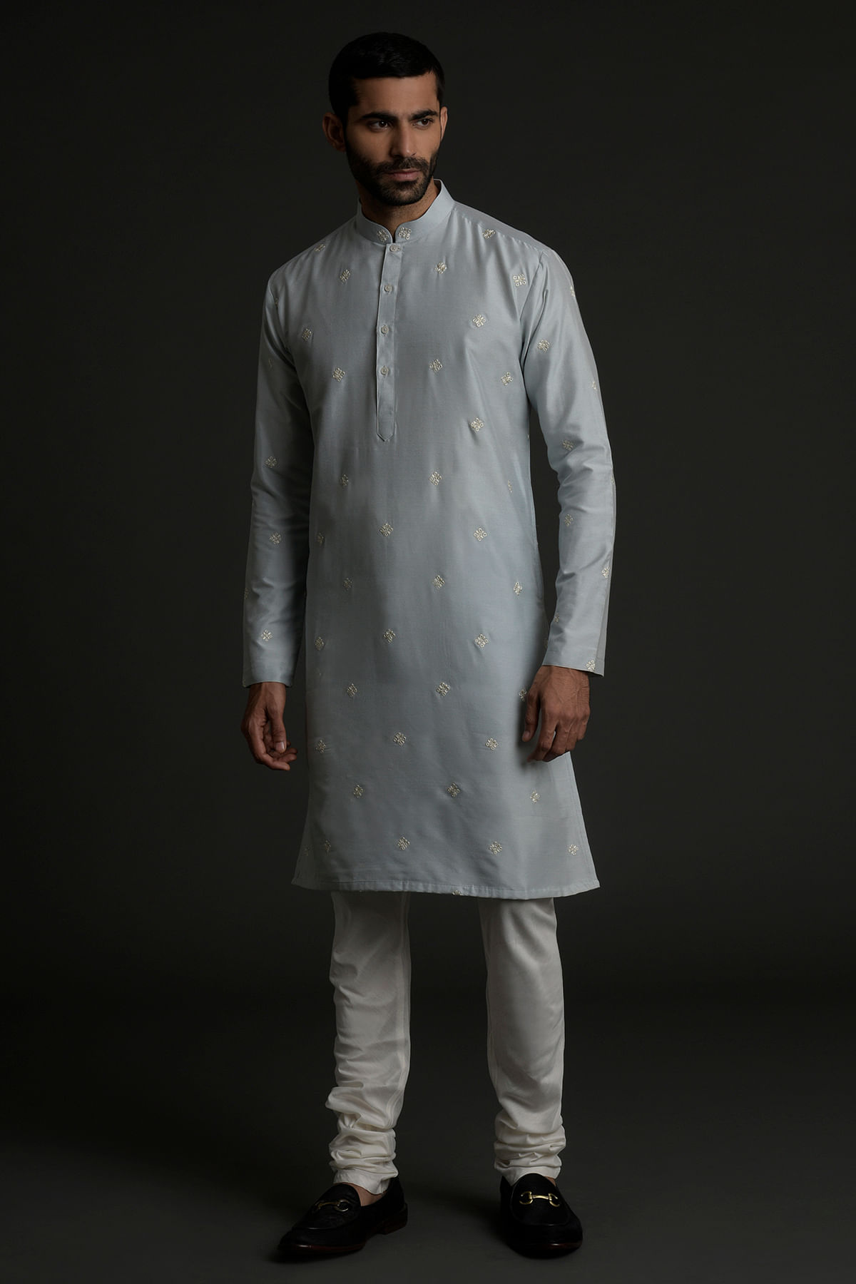 White kurta clearance with grey waistcoat