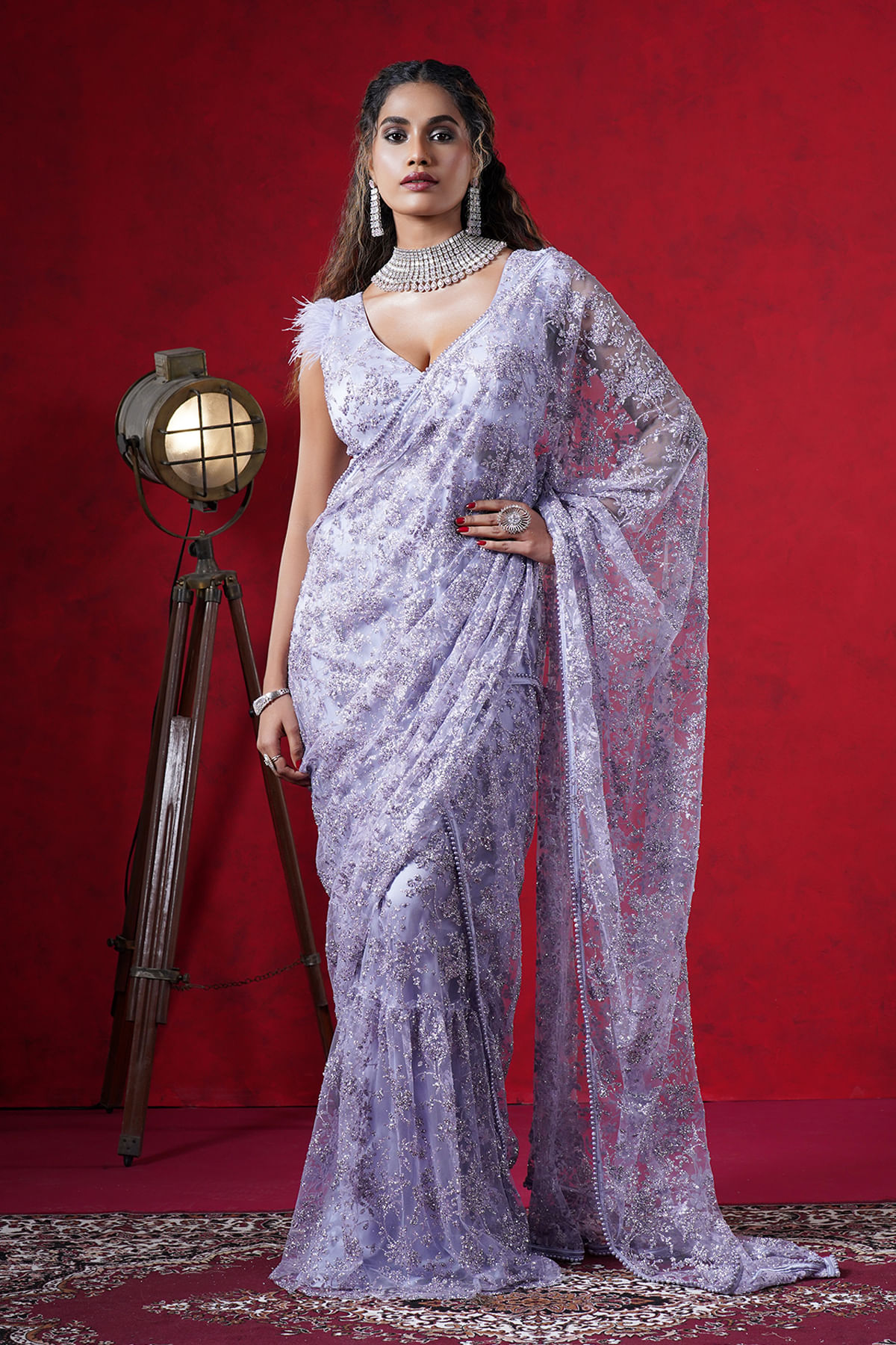 Lavender Ready To Wear Saree