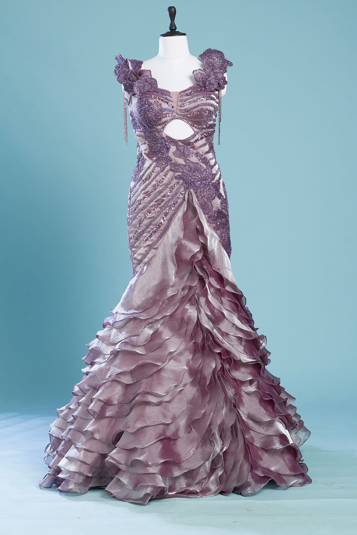 Lavender Fish Cut Cocktail Gown