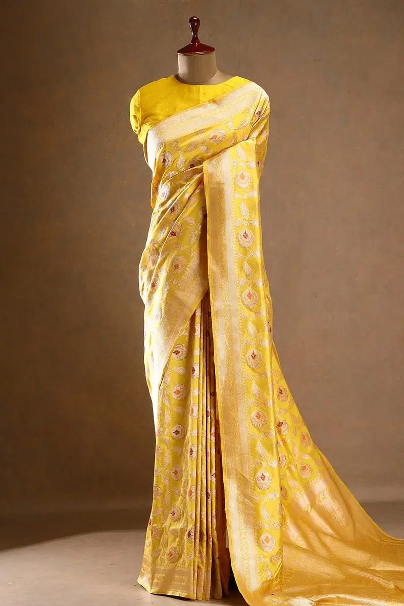 Lemon Yellow Banarasi Silk Saree 