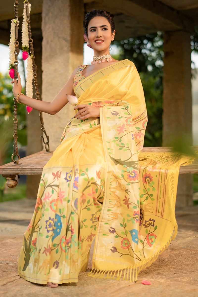 Yellow Paithani Silk Saree