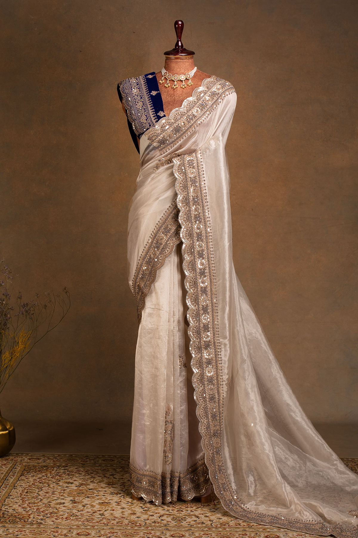 Beige Embroidered Saree