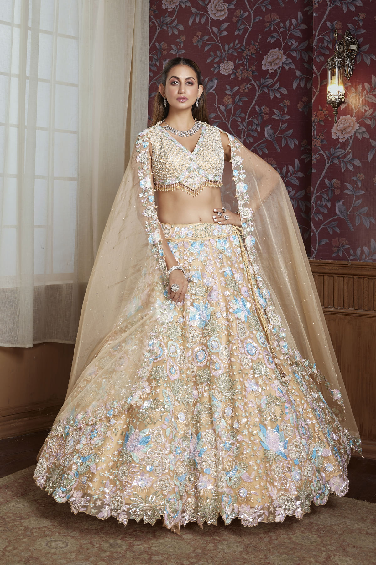 Peach Engagement Lehenga