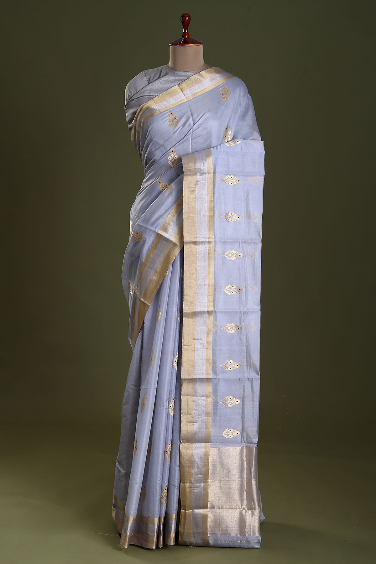 Lilac Grey Zari Woven Chanderi Silk Saree-NH4657