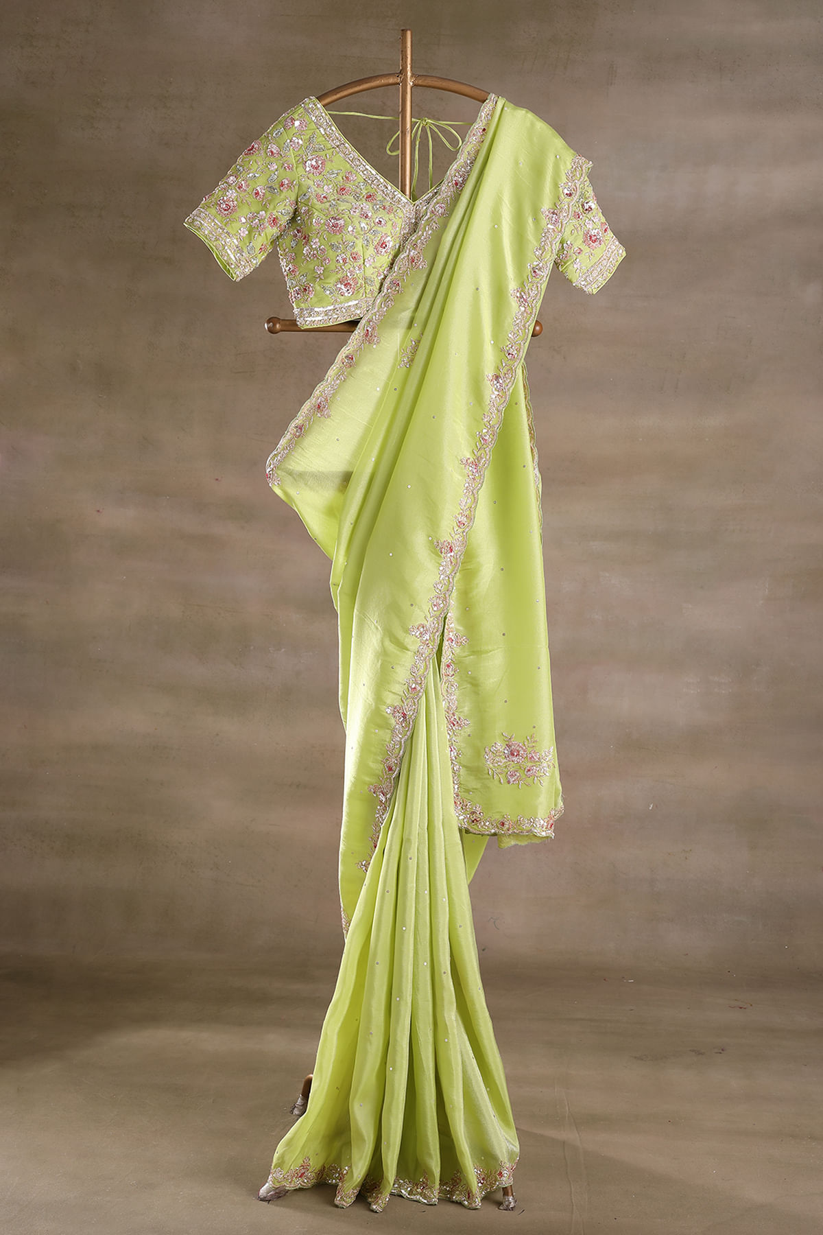 Lime Green Tissue Saree
