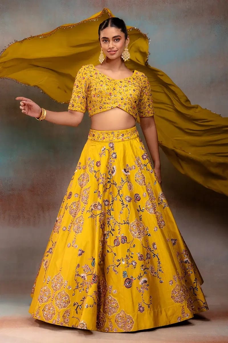 Lime Yellow Designer Lehenga