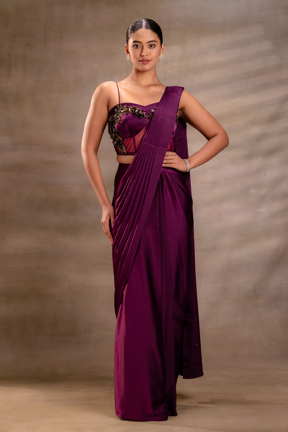 Purple Ready To Wear Saree
