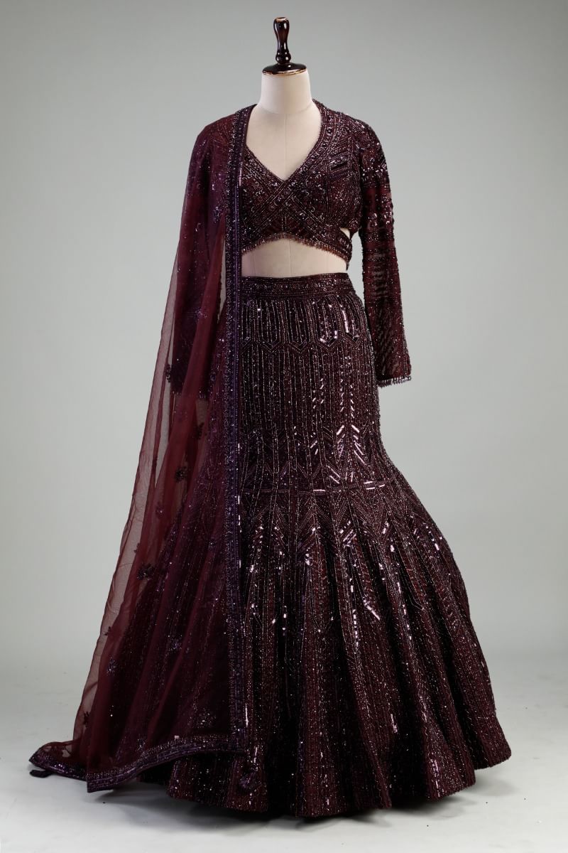 Maroon Fish Cut Lehenga