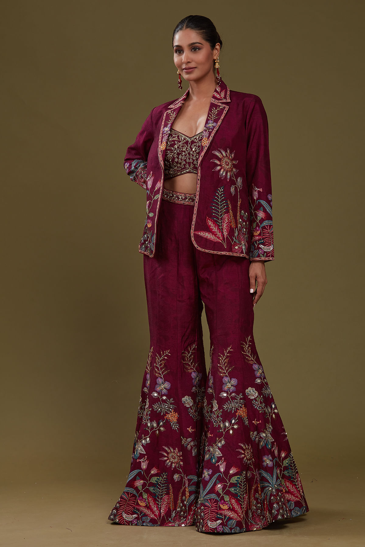 Maroon Crop Top Suit