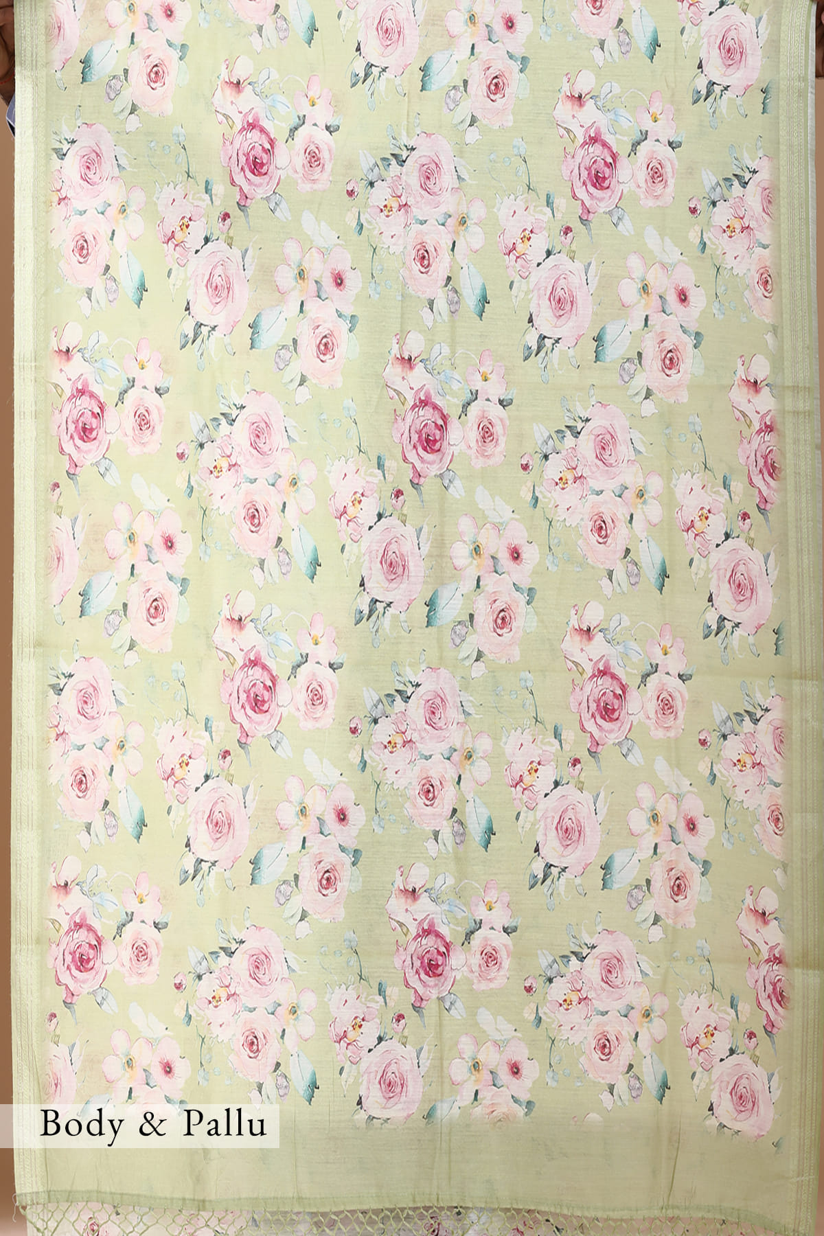 Buy Mellow Green Floral Printed Tussar Silk Saree With Unstitched Blouse  Online | Samyakk