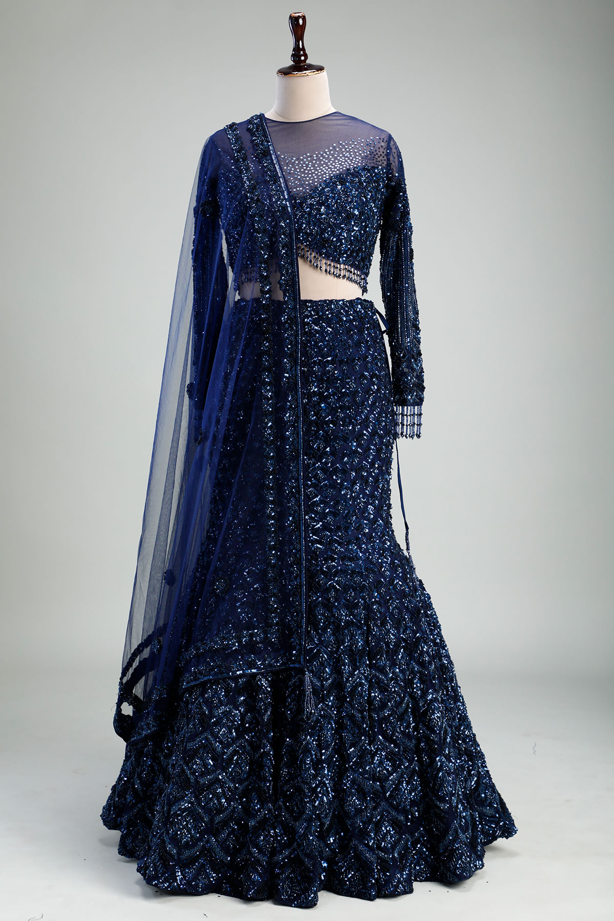 Blue Fish Cut Lehenga