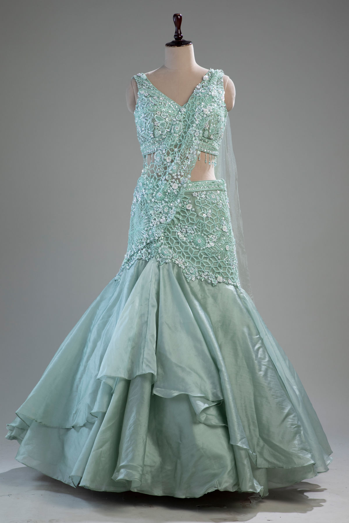 Mint Green Fish cut Lehenga