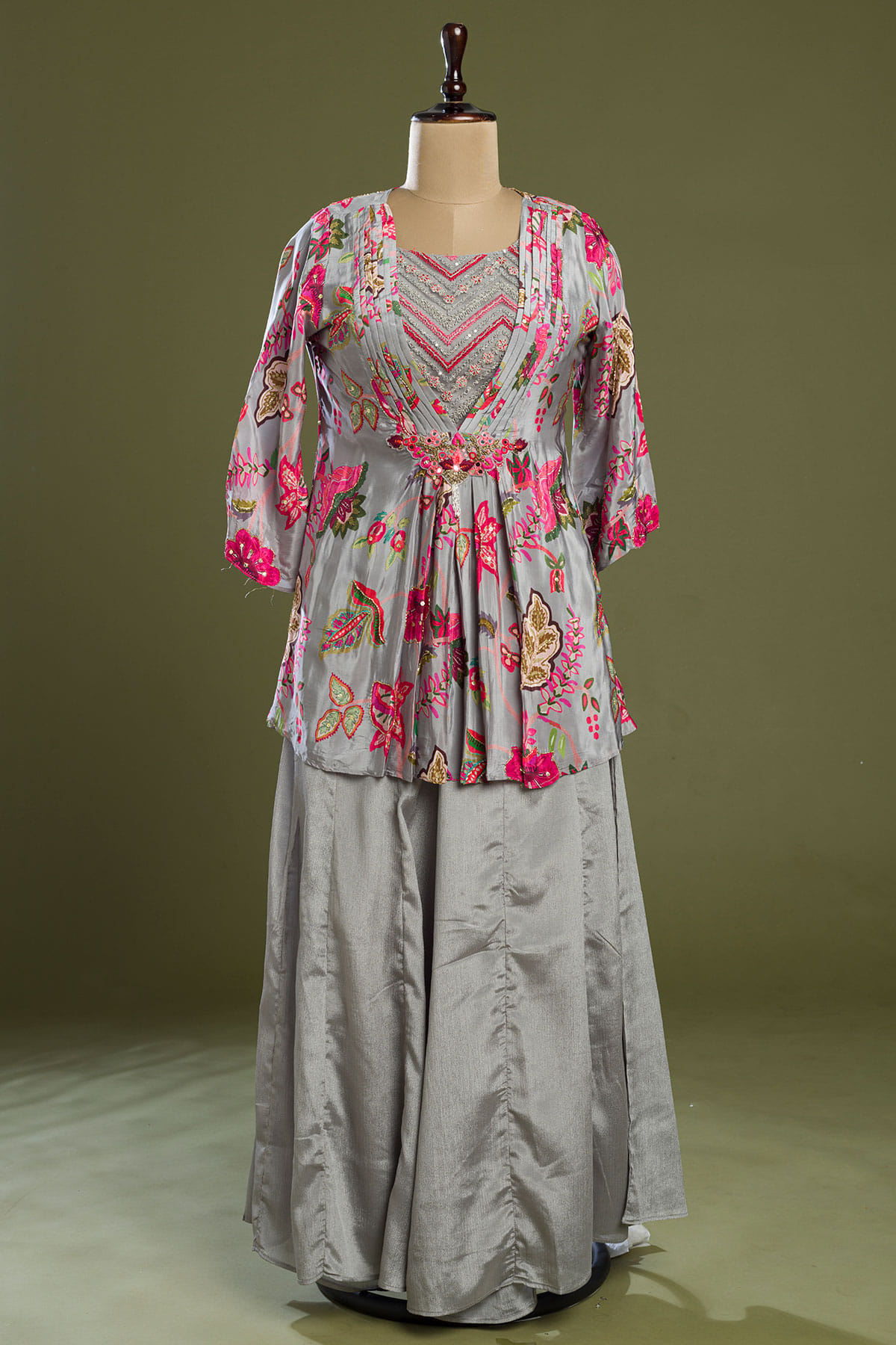 Green Hand Embroidered Crepe Palazzo main image 0