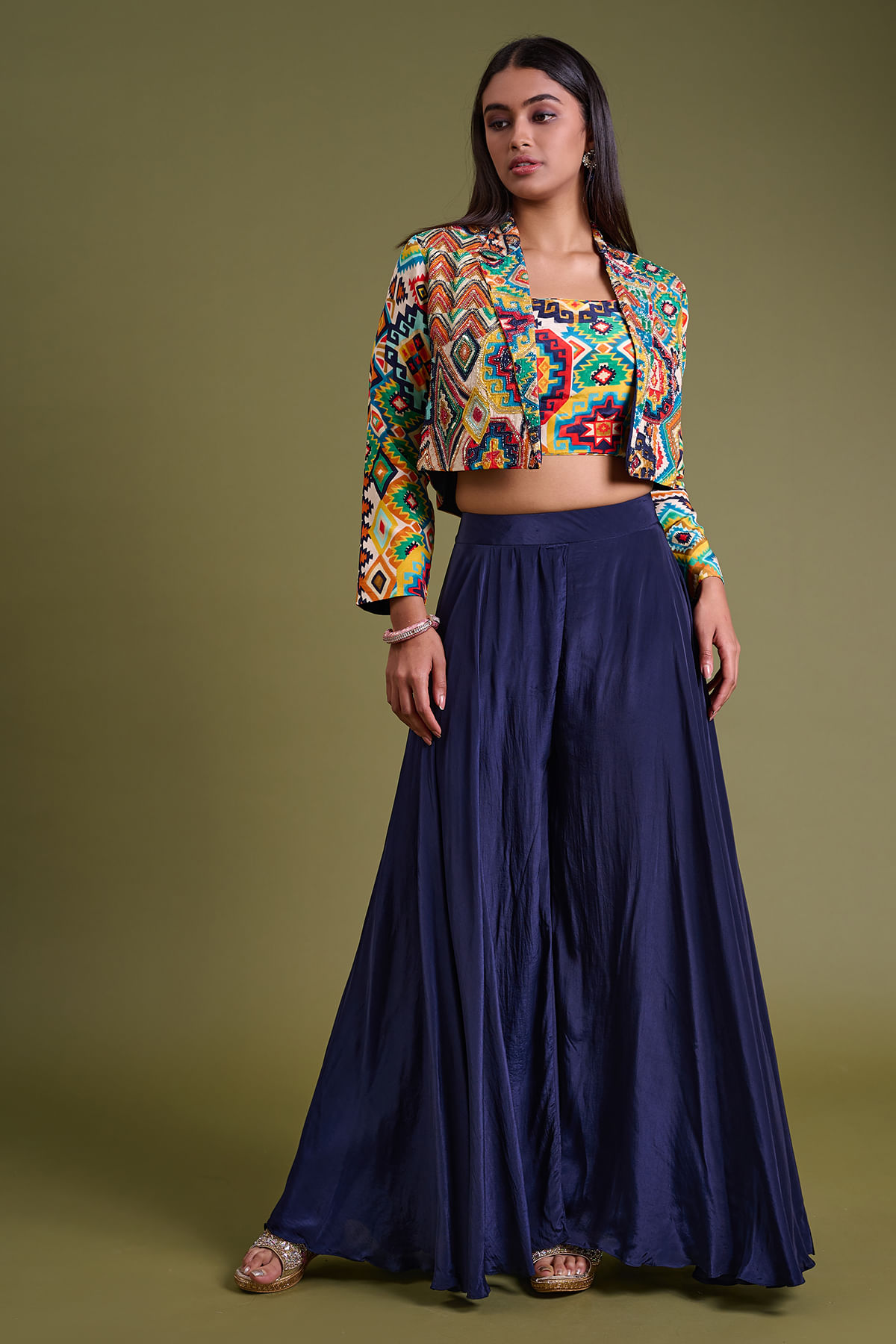 Multicolor Crop Top Suit
