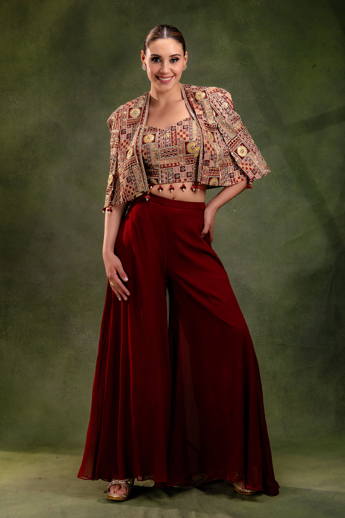 Multicolor Crop Top Suit