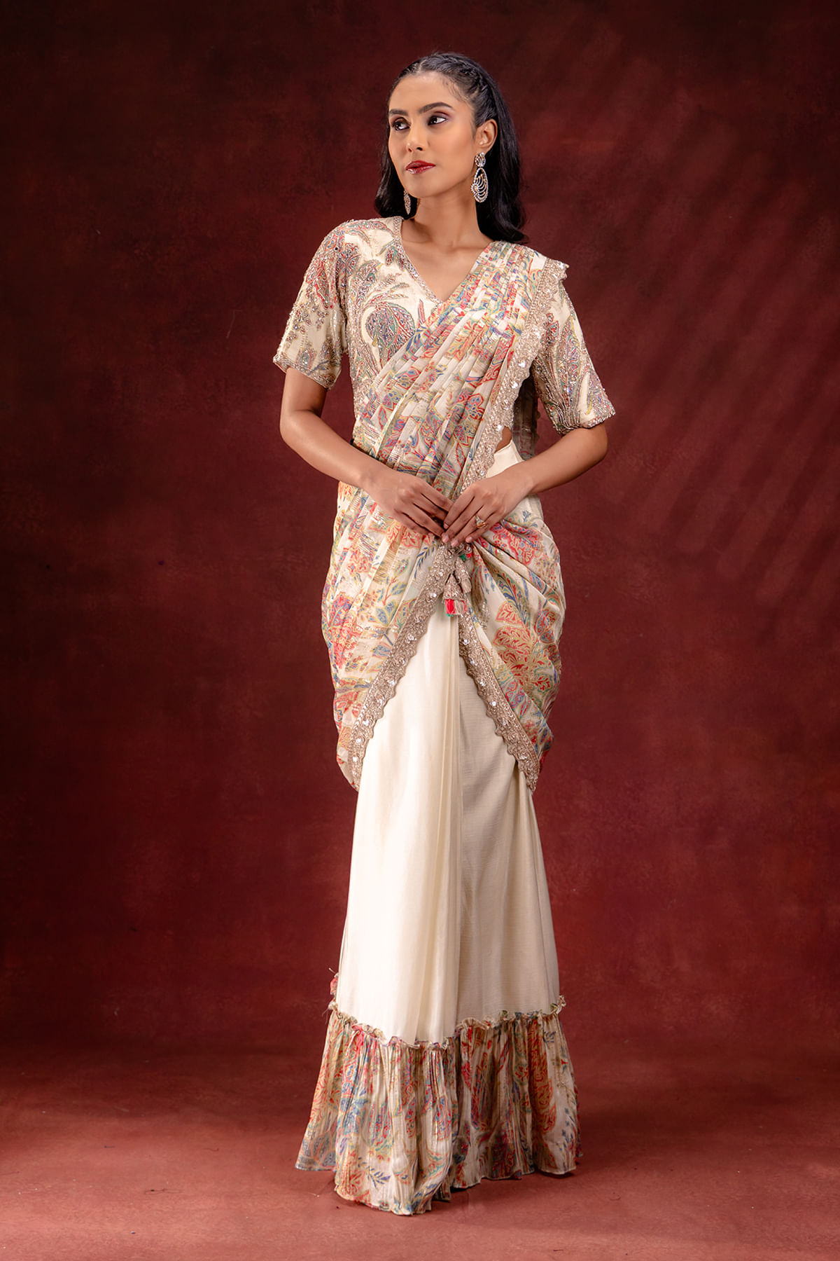 Multicolor Ready To Wear Saree