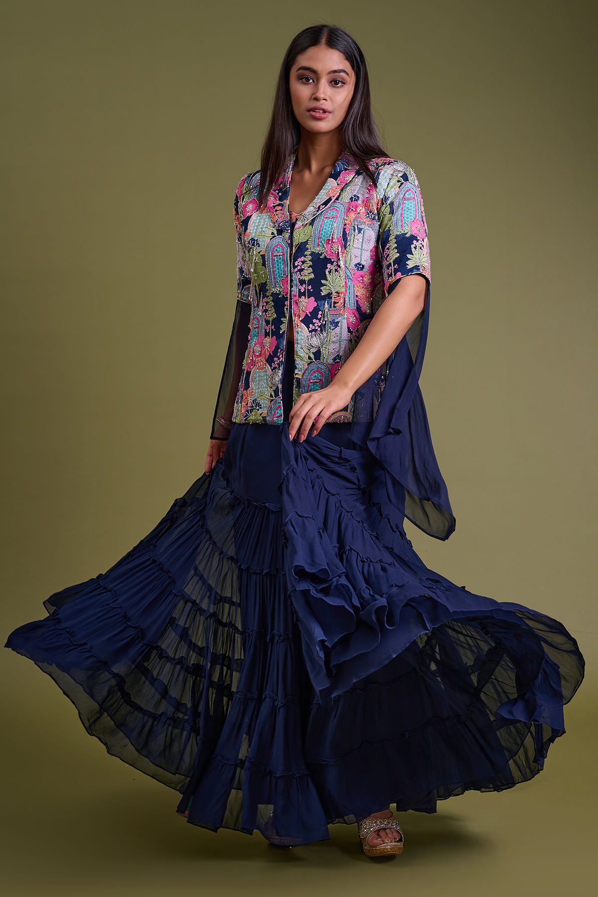 Multicolor Crop Top Suit