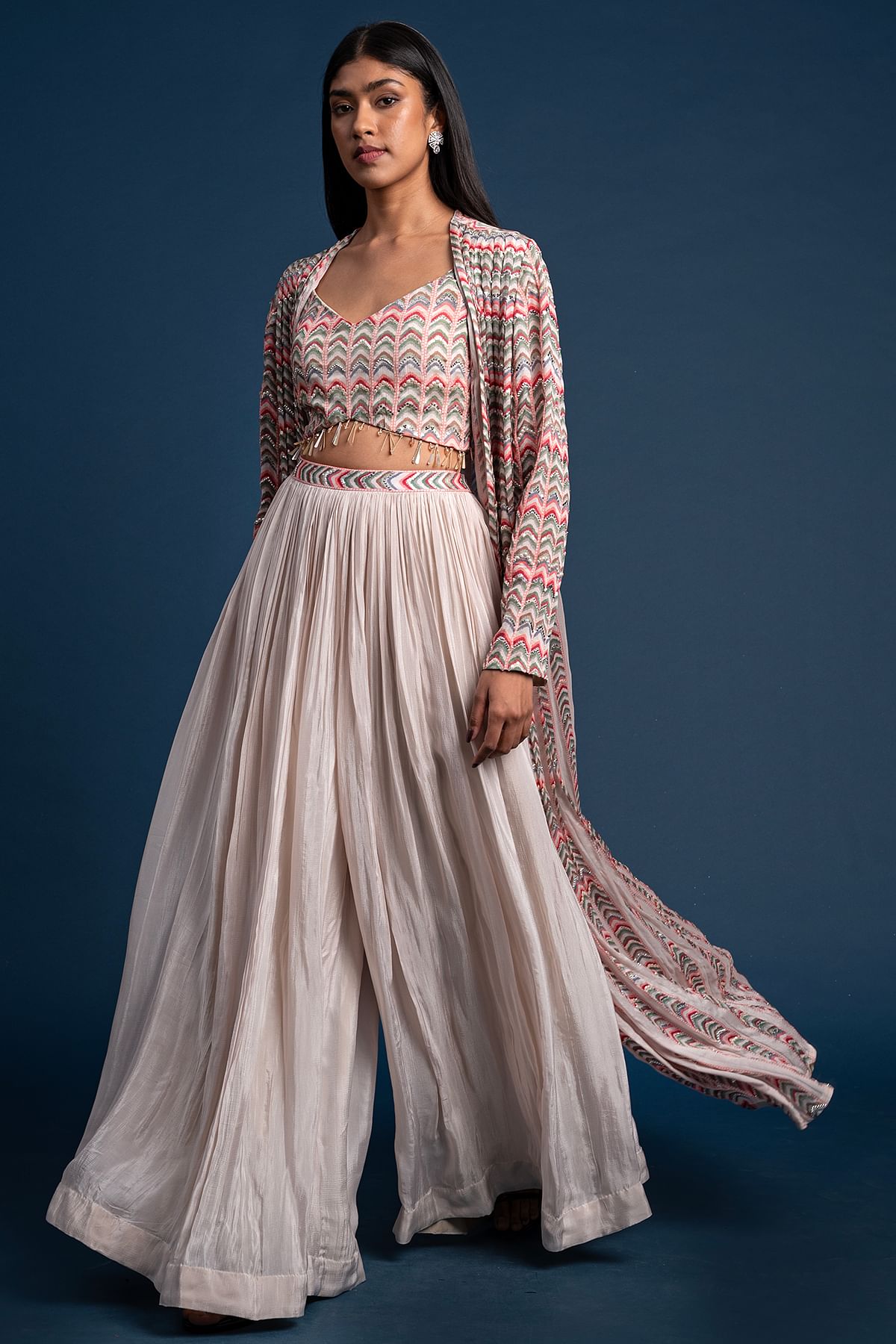 Buy Multicolor Sequins Embroidered Crepe Palazzo Suit Online Samyakk