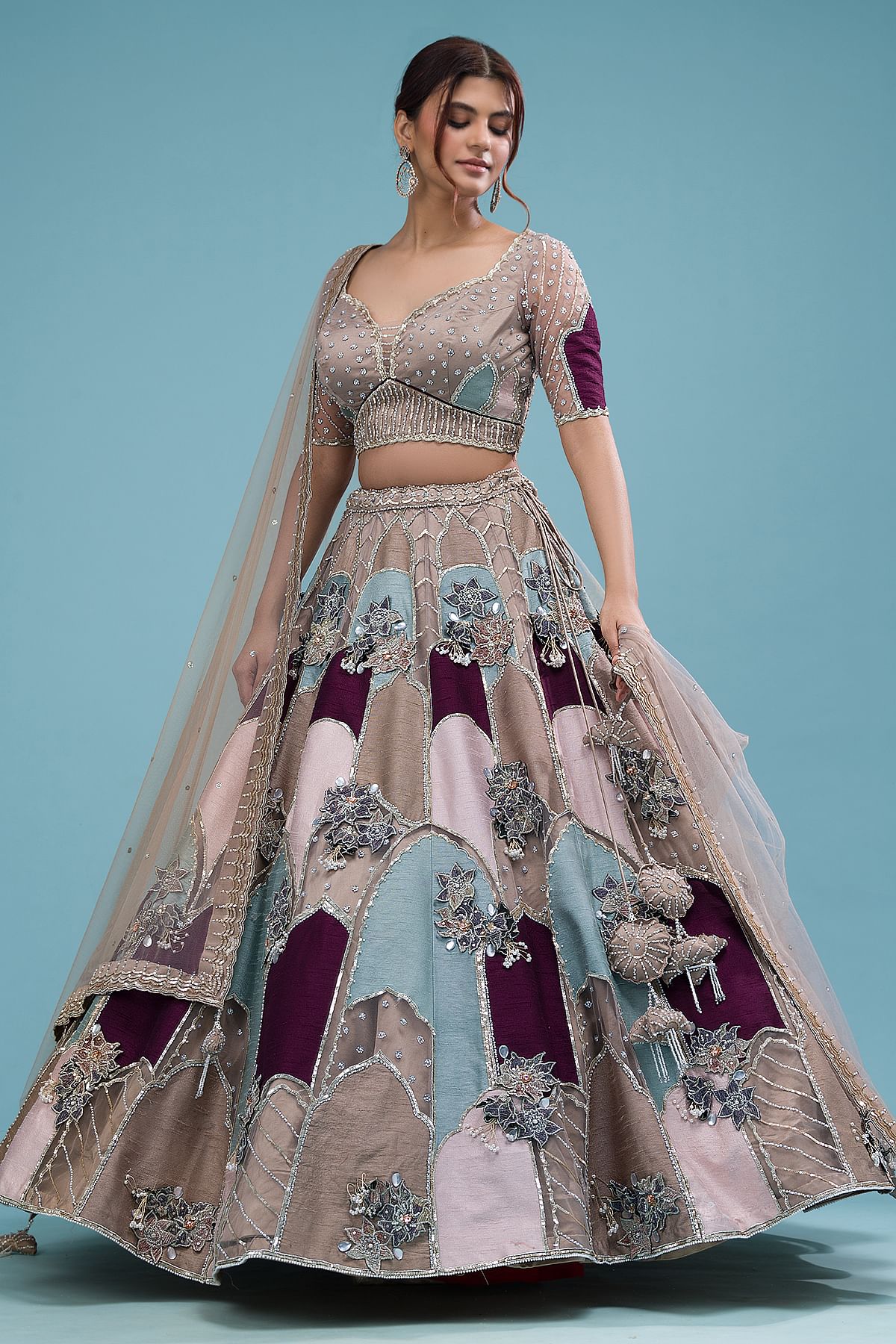 Multicolor Sequins Embroidered Silk Sangeet Lehenga ND3239