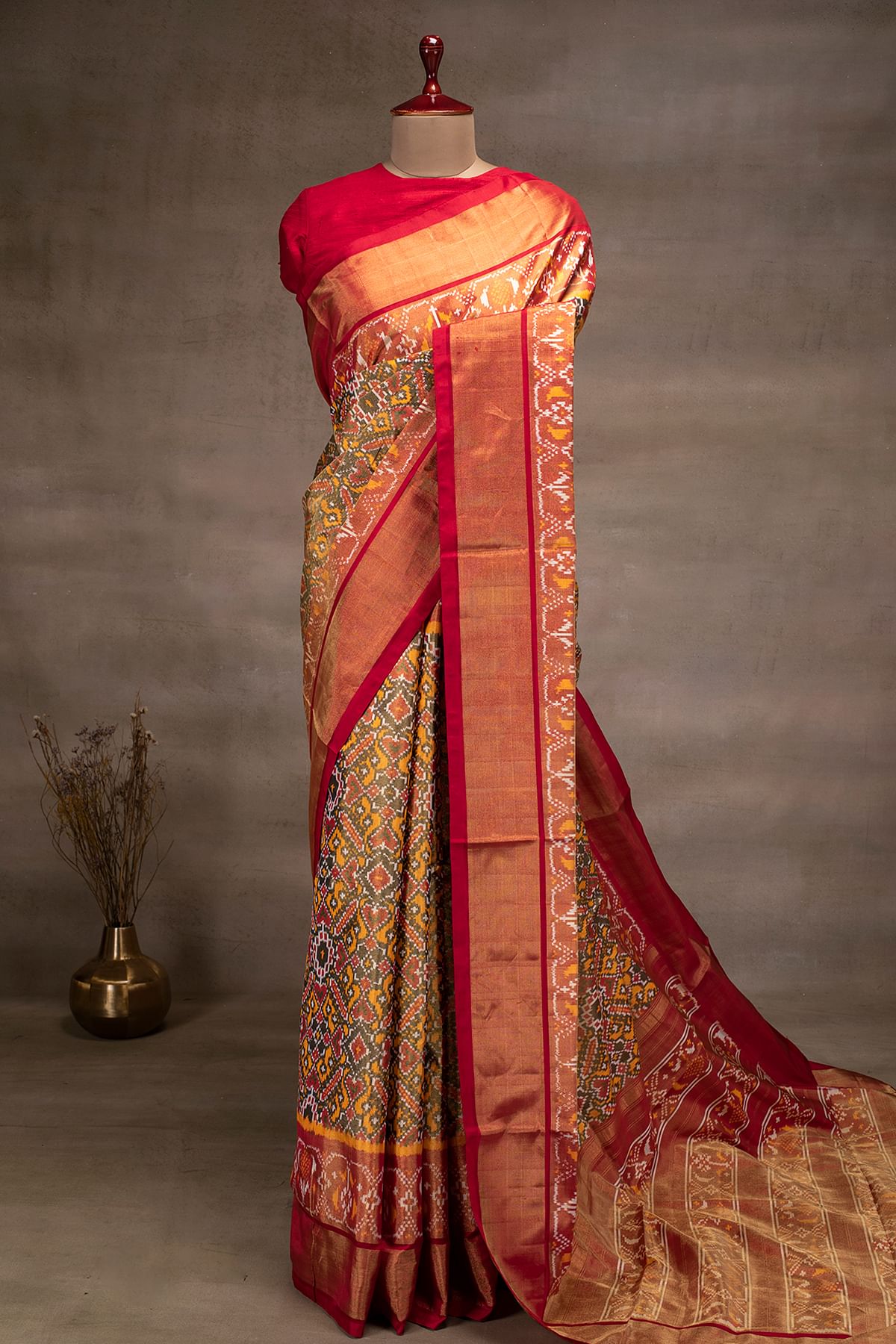 Multicolor Zari Woven Ikkat Silk Saree with Unstitched Blouse GI1127