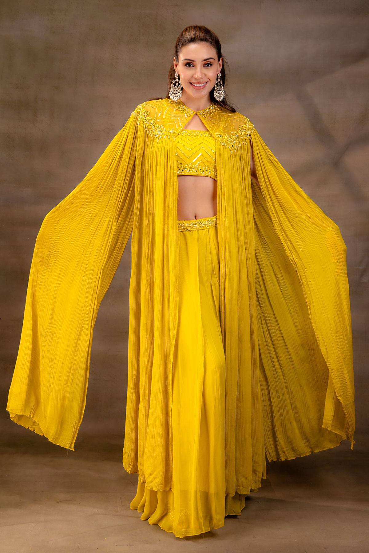 Yellow Crop Top Suit 