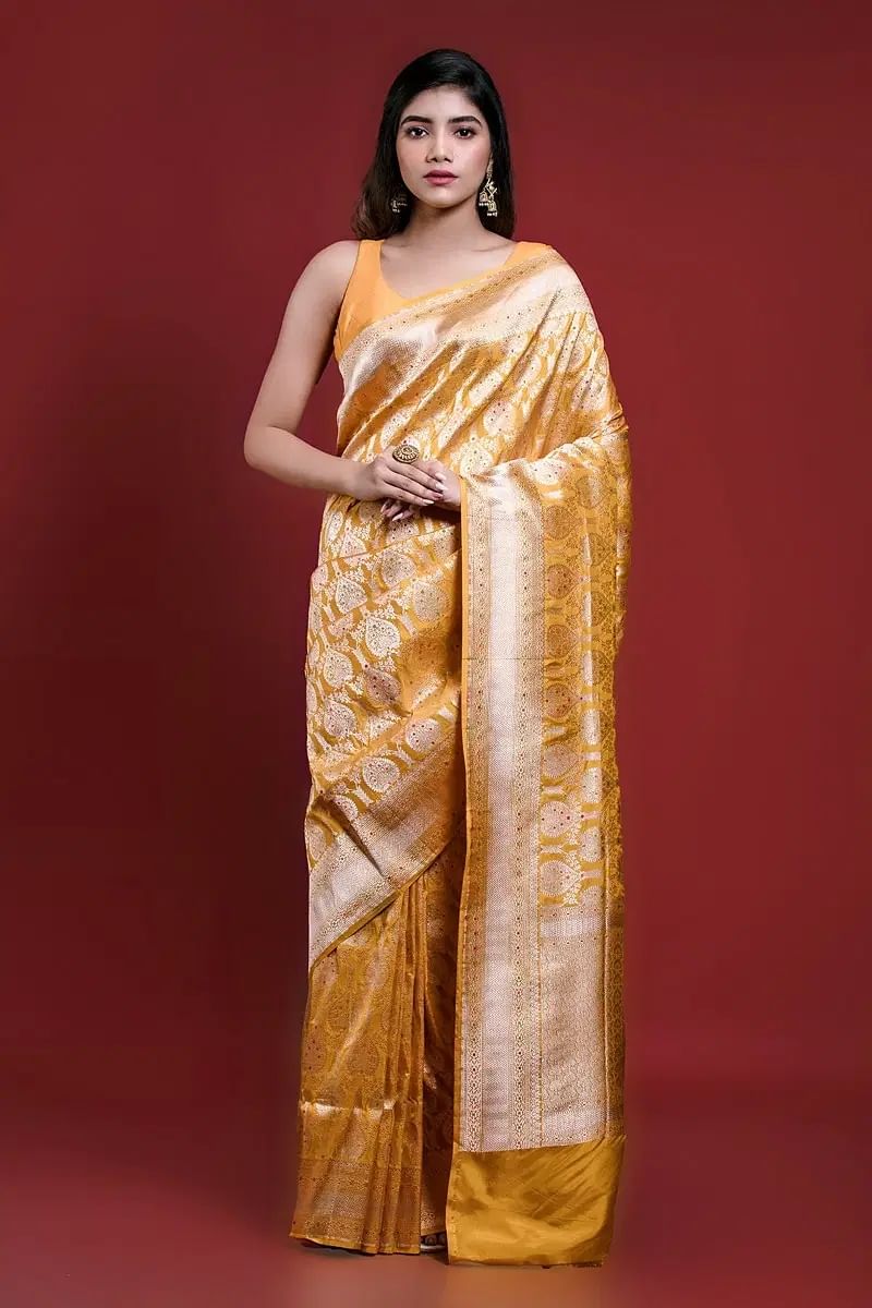 Yellow Banarasi Silk Saree