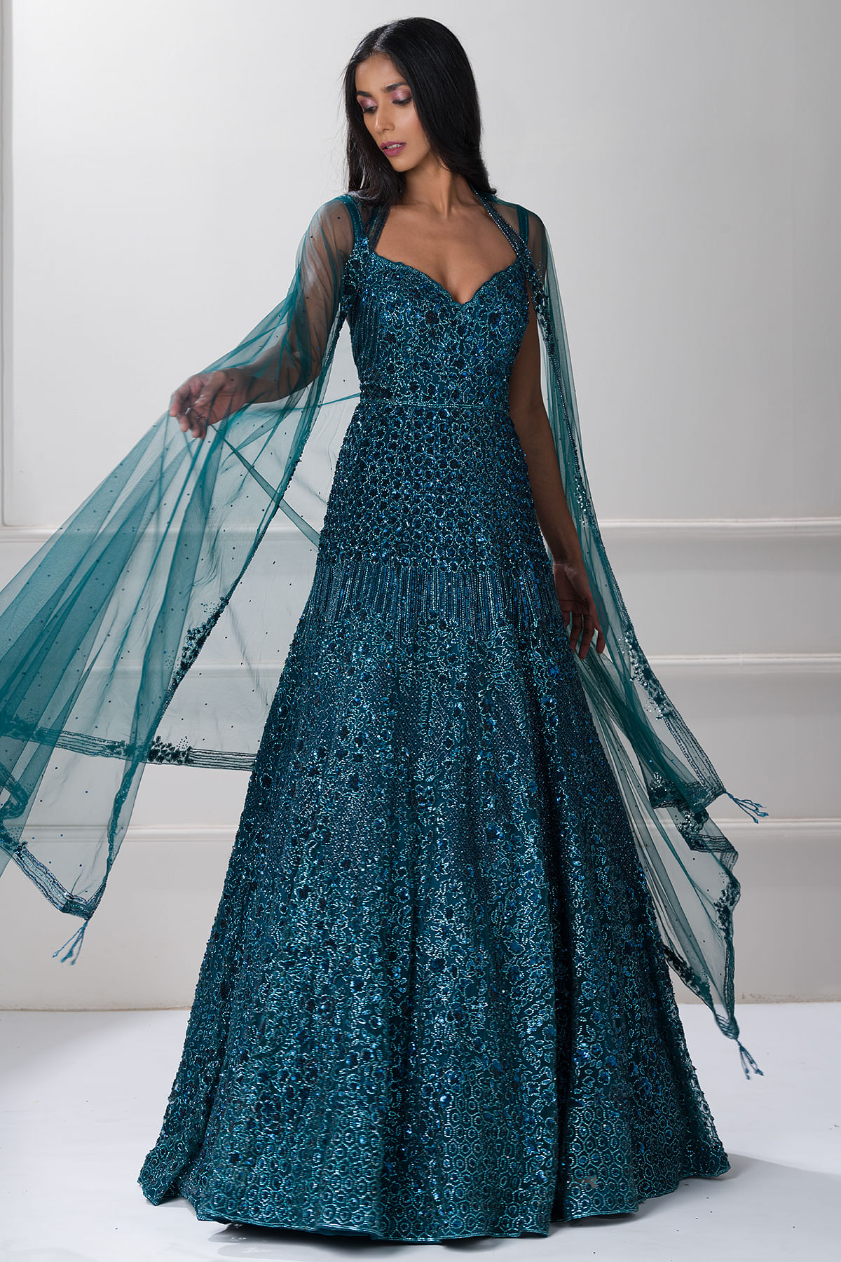 Jovani Dress 23891 | Embellished Long Cape Evening Gown