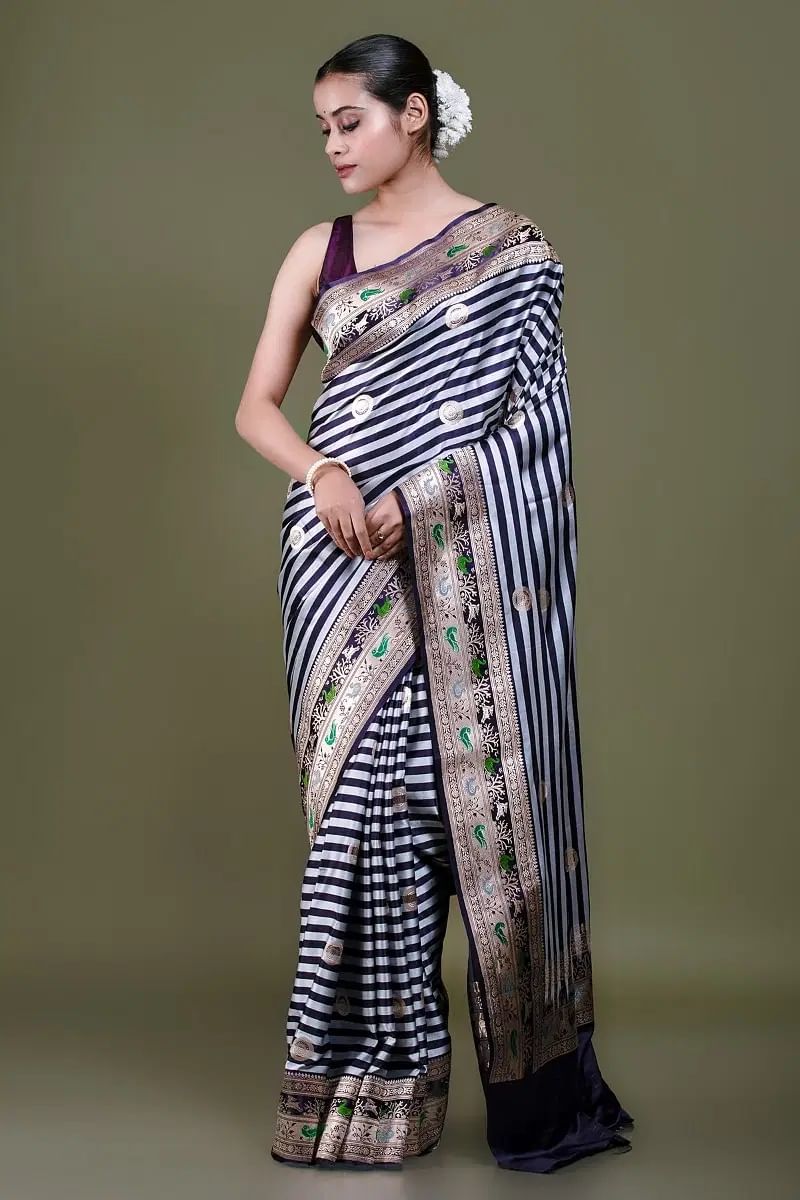 Navy Blue Banarasi Silk Saree