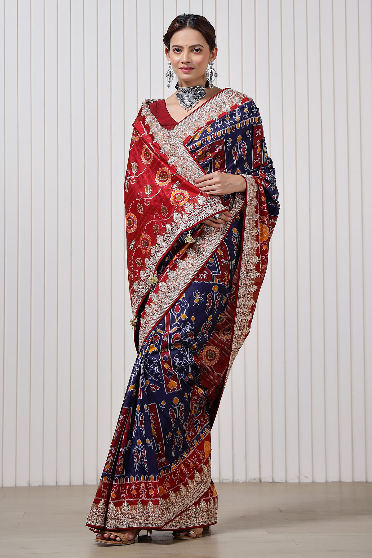 Navy Blue Ikkat Silk Saree