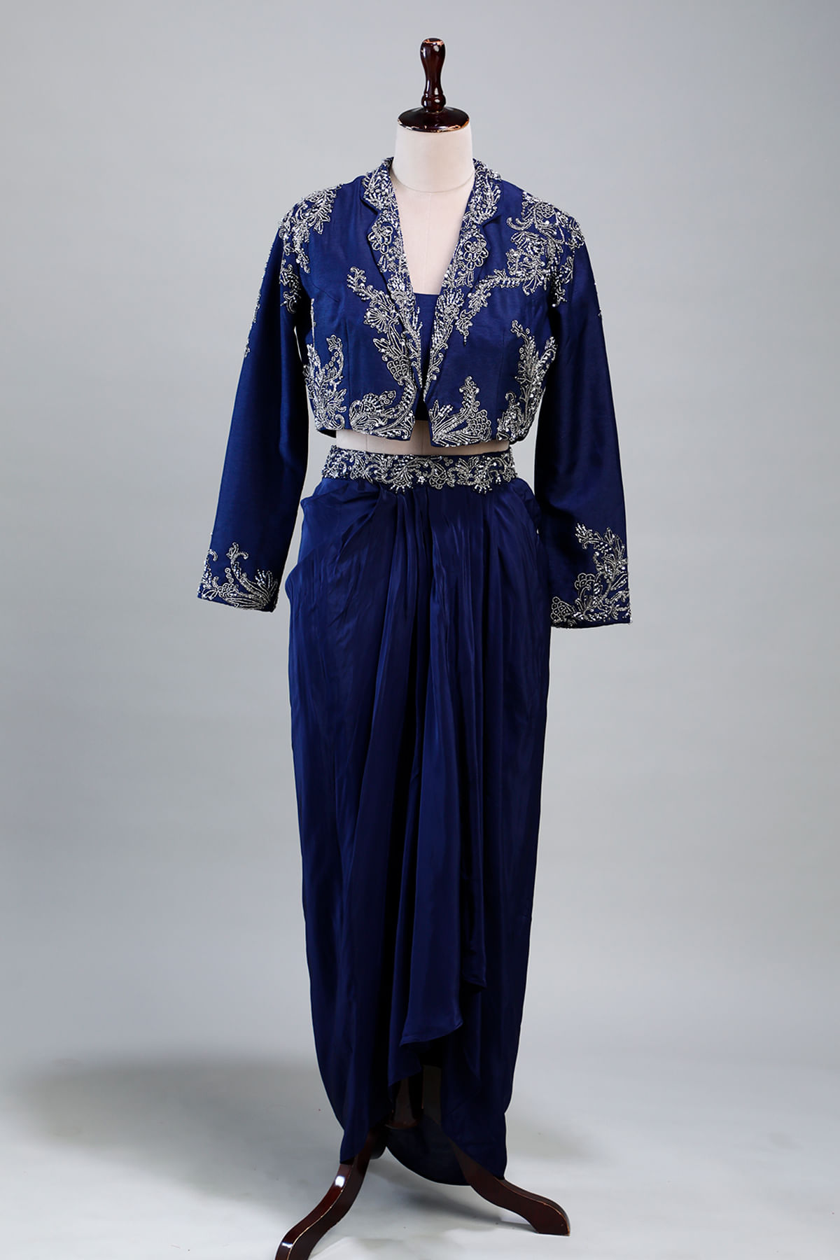 Navy Blue Crop Top Suit