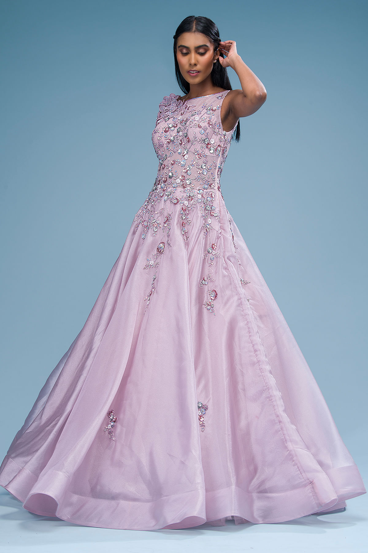 Lilac Tulle A Line V Neck Lace Appliques Prom Dresses PL498 | Promnova