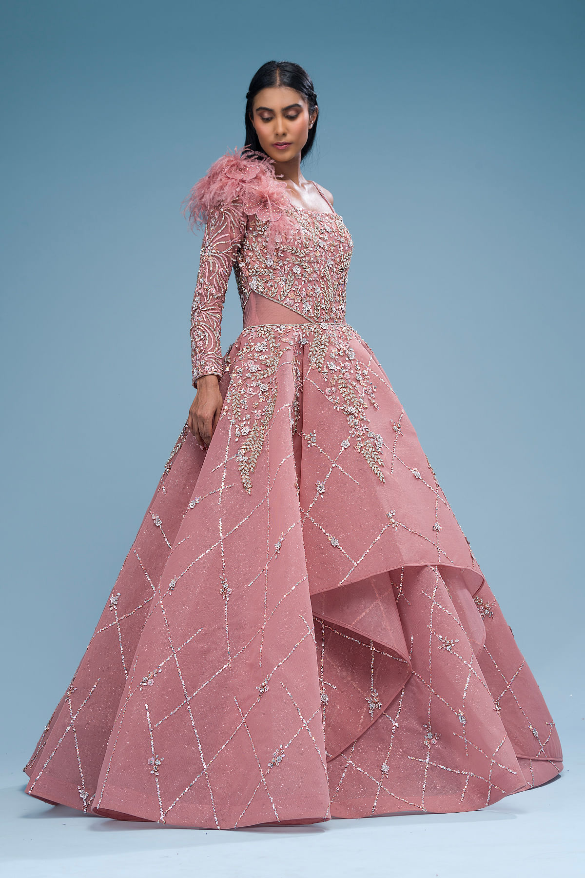 Embroidered dusty pink gown – Kuro Clothing India