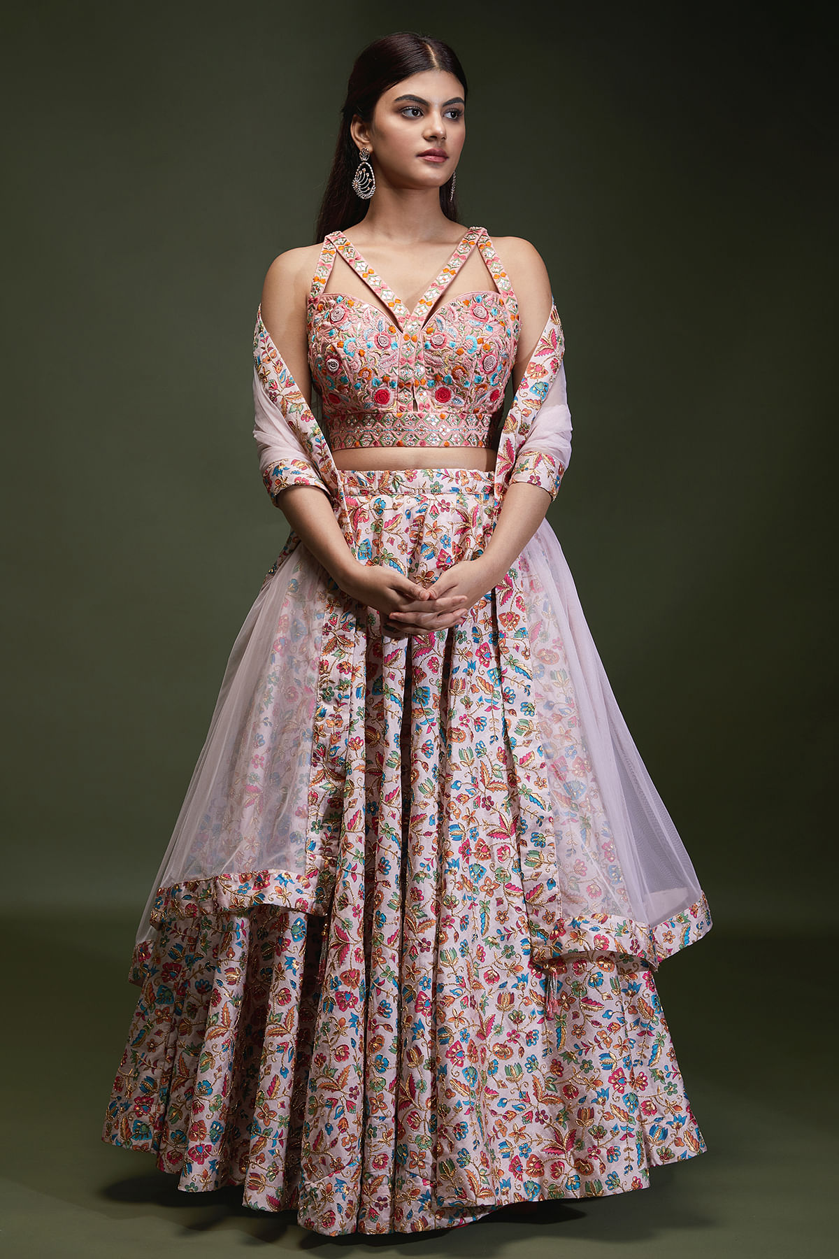 Pastel Multi Colored Embroidered Lehenga Set Design by Seema Gujral at  Pernia's Pop Up Shop 2024