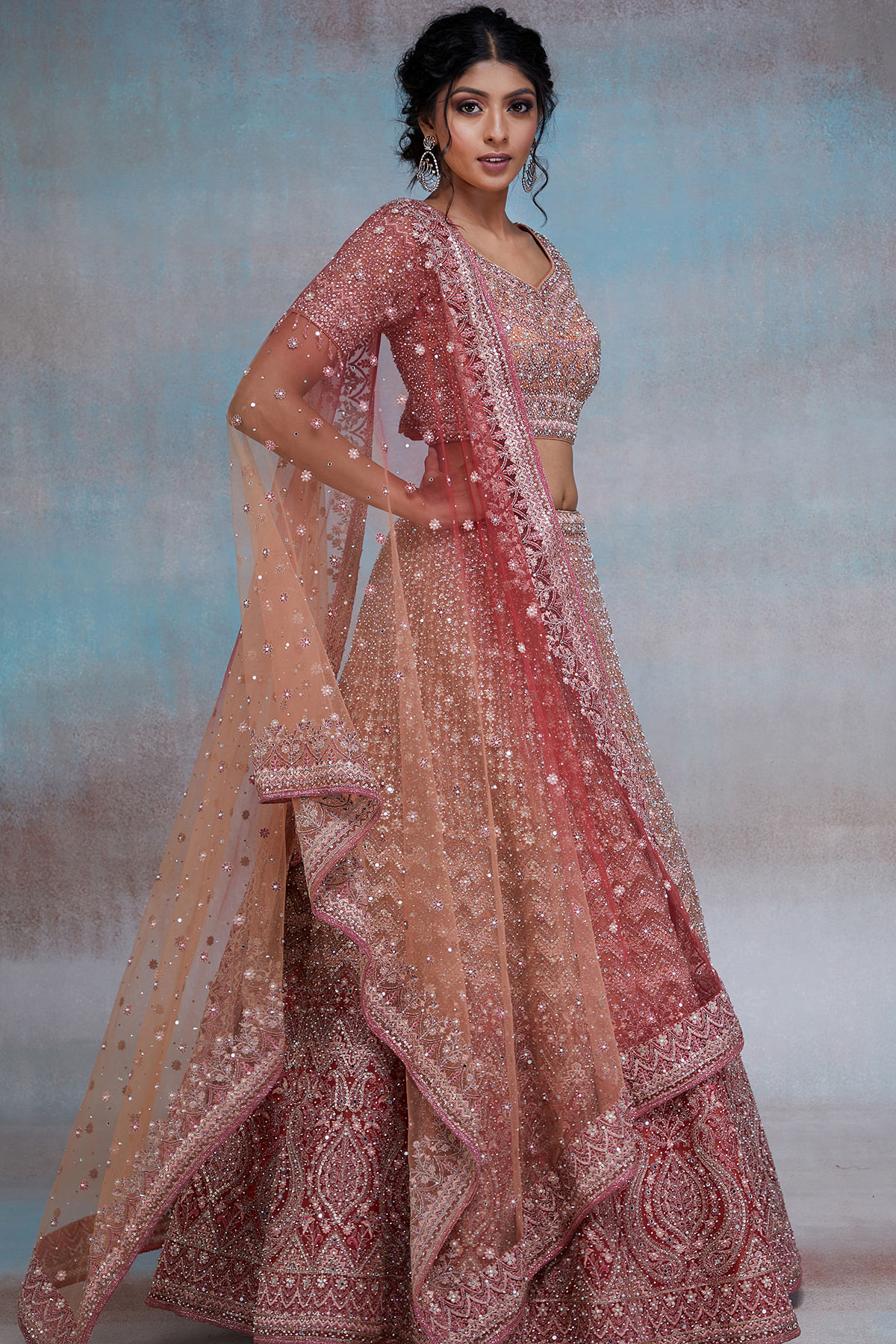 Shop Peach Art Silk Embroidered and Mirror Work Umbrella Lehenga Wedding  Wear Online at Best Price | Cbazaar