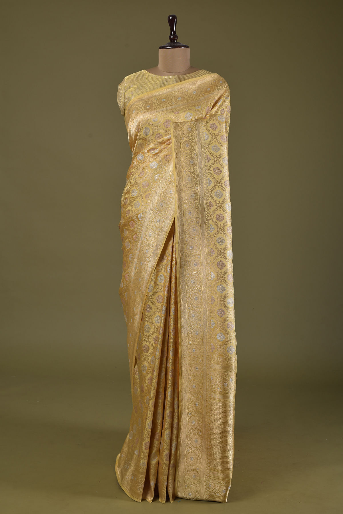 Custard Yellow Zari Woven Banarasi Tissue Silk Saree