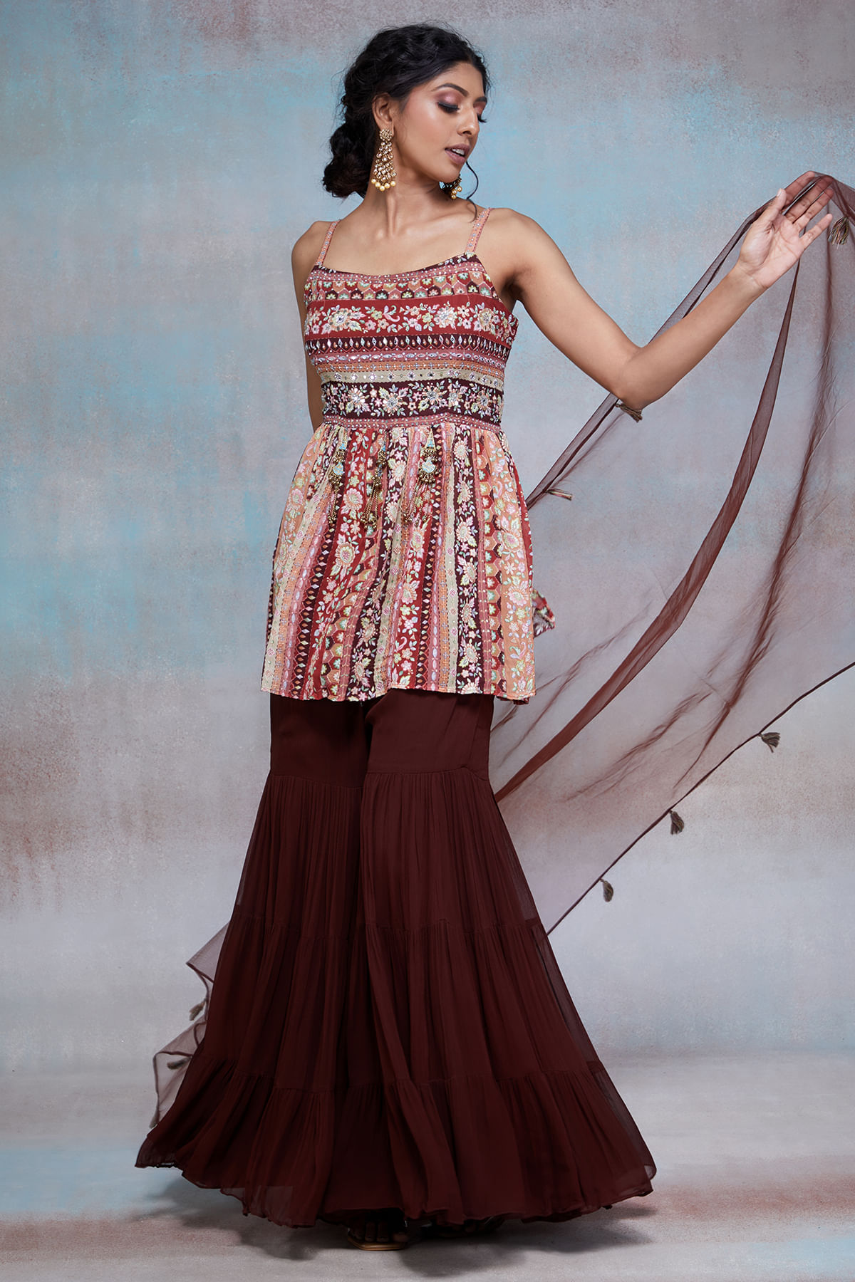 Multicolor Georgette Sharara Suit