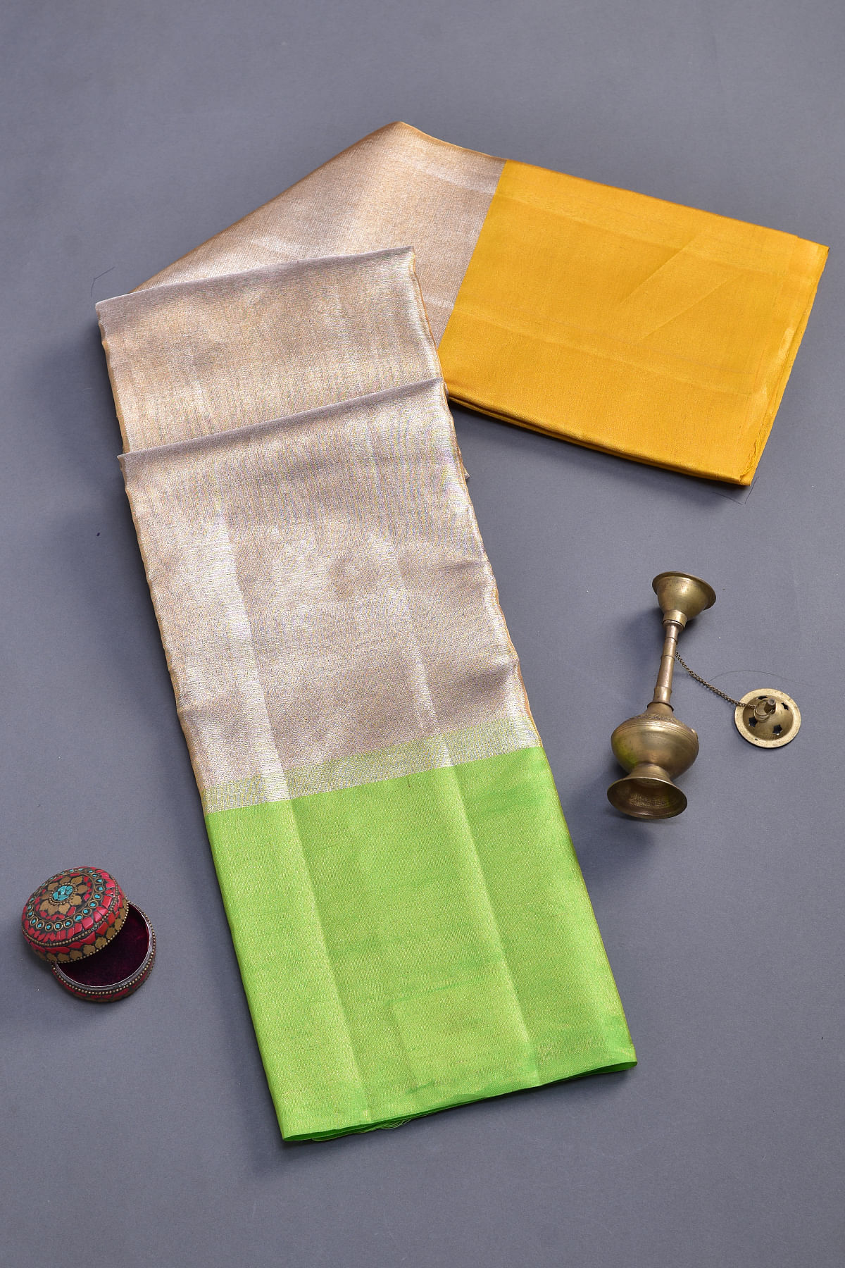 Gold & Silver Zari Woven Kanchipuram Tissue Silk Saree